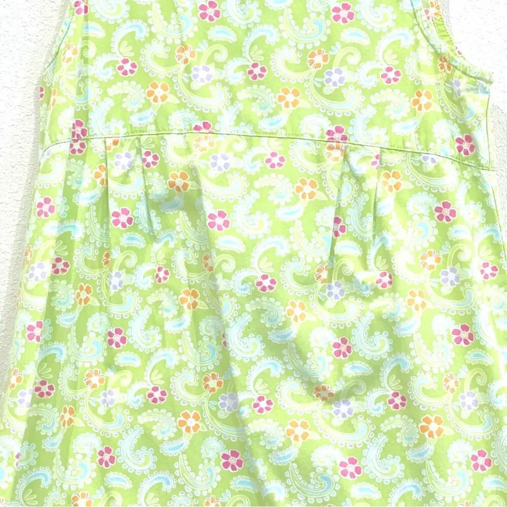 Gymboree Green Pink Floral Paisley Sleeveless Rick Rack Trim Dress - Size 7